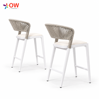 Tabourets de bar modernes en aluminium pour l'extérieur, avec dossier en corde tressée, chaises hautes avec coussins pour patio, bord de piscine, hôtel, restaurant