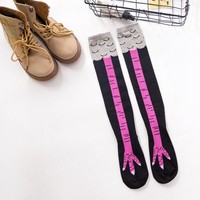 Chaussettes fantaisie hautes au-dessus du genou motif pattes de poulet, chaussettes amusantes motif pattes d'animaux, chaussettes motif pattes de poulet