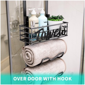 Toallero de pared de 6 niveles, organizador negro con estantería superior para almacenamiento de toallas de baño. - Product Image 3