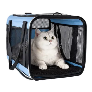 Washable Safe and Comfortable for Vet Visit and Car Ride Top Load Pet Carrier with Comfy Bed