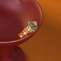 Bague TANGPEI pour femme en alliage de cuivre et résine, motif gourde verte dorée, bijoux fantaisie