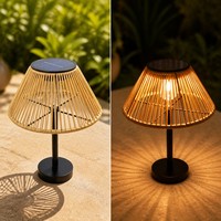 Lampe de table LED sans fil, solaire, étanche, en rotin tressé, rechargeable par USB, pour extérieur, jardin, patio, balcon, cour