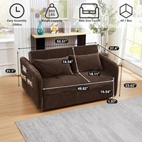 Canapé-lit convertible 3-en-1 en velours côtelé de 55,5 pouces avec ports de chargement USB et cadre métallique pour salon et appartement
