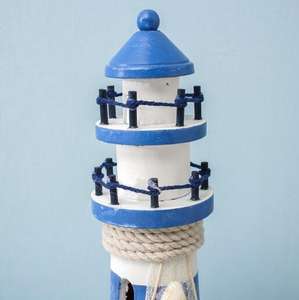 Grand phare autoportant de style méditerranéen peint à la main, thème océanique, décoration de maison en bois, Halloween, Thanksgiving - Product Image 3