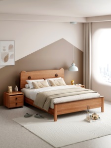 Cama de Plataforma de Madera Maciza de Alta Calidad, Moderna y Minimalista, con Cabecera Dorada para Dormitorio - Product Image 4