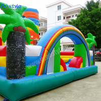Parcours d'obstacles gonflable commercial Arc-en-ciel Palmier, grand parc de jeux pour enfants avec toboggan et château gonflable, idéal pour la location de fêtes, en PVC, facile à monter