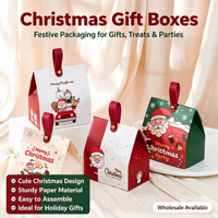 Nouveauté - Boîte cadeau pour bonbons sur le thème de Noël avec poignée en cuir et fermeture à rivets