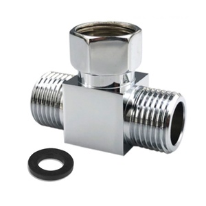 Adaptador en Forma de T para Ducha de Baño Cromado T2, Conector de Tres Vías con Conexión de Manguera de Cobre G1/2" - Product Image 1
