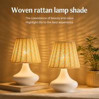 Lampe de table moderne en rotin, LED dimmable 7W, télécommande, base en fer, abat-jour tressé, AC 110-240V, pour chevet, chambre, décoration intérieure