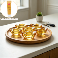 Adorno de Feng Shui de Cristal Amarillo en Forma de Lingote Dorado, Estatua de Yuan Bao de Cristal para Decoración del Hogar o Escritorio, Incluye Pasta de Pulido de 10 ml