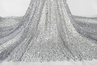 Payet Kristal Bordir Mewah Pengantin Manik-Manik Pernikahan Tulle Putih Kain Renda Berhias Mutiara untuk 5 Yard HY1544-5