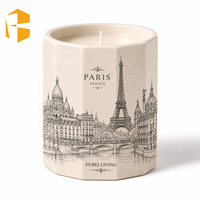 FUBEI LIVING Pot à bougie en céramique octogonal motif Architecture de Paris, Décoration d'intérieur, Prêt à offrir, Cadeau, Bougie d'aromathérapie