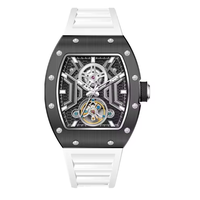 CHANCE 190-28 Montre-bracelet homme tendance noire étanche automatique mécanique avec aiguilles lumineuses bracelet en silicone cadran tonneau