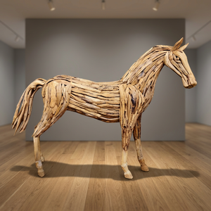Sculpture de cheval en bois flotté, œuvre d'art en bois artisanale, design moderne, marque Ninnet Thaïlande, décoration de Noël pour la maison - Product Image 2