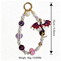Cadena para Teléfono de Lujo Dragón Morado, Llavero de Oro Esmaltado con Cuentas de Cristal, Colgante para Bolso, Pompón de Pelo, Joyería Hecha a Mano al por Mayor