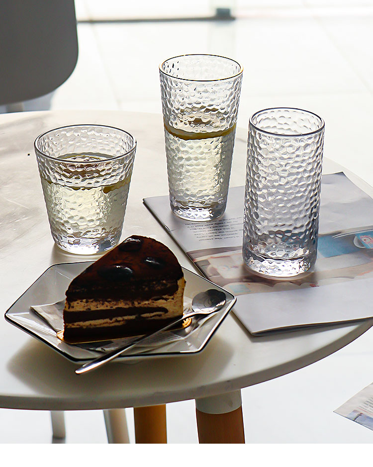 Multi size creative high capacity crystal drinking glasses Whiskey glass cups hammer pattern glass water glasses with gold rim