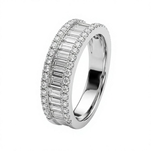 Anillo Romántico de Oro Blanco Sólido de 18K con Diamantes Baguette, Anillo de Compromiso y Boda con Engaste de Canal, Hecho a Medida - Product Image 1