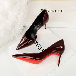 Escarpins D'Orsay à bout pointu en cuir verni <span class=keywords><strong>bordeaux</strong></span>, talons aiguilles, semelle <span class=keywords><strong>rouge</strong></span>, sexy, pour femme, idéal pour le bureau - Product Image 2