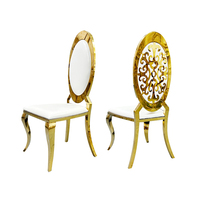 Chaise de banquet de mariage ovale double face, chaise de salle à manger rembourrée en acier inoxydable doré, chaise d'événement personnalisée en usine