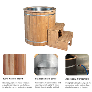 อ่างอาบน้ำไม้ซีดาร์สีแดงเป็นมิตรกับสิ่งแวดล้อม icemend พร้อมการตกแต่งภายในด้วยสแตนเลสเพื่อประสบการณ์สปาที่ยั่งยืน - Product Image 4