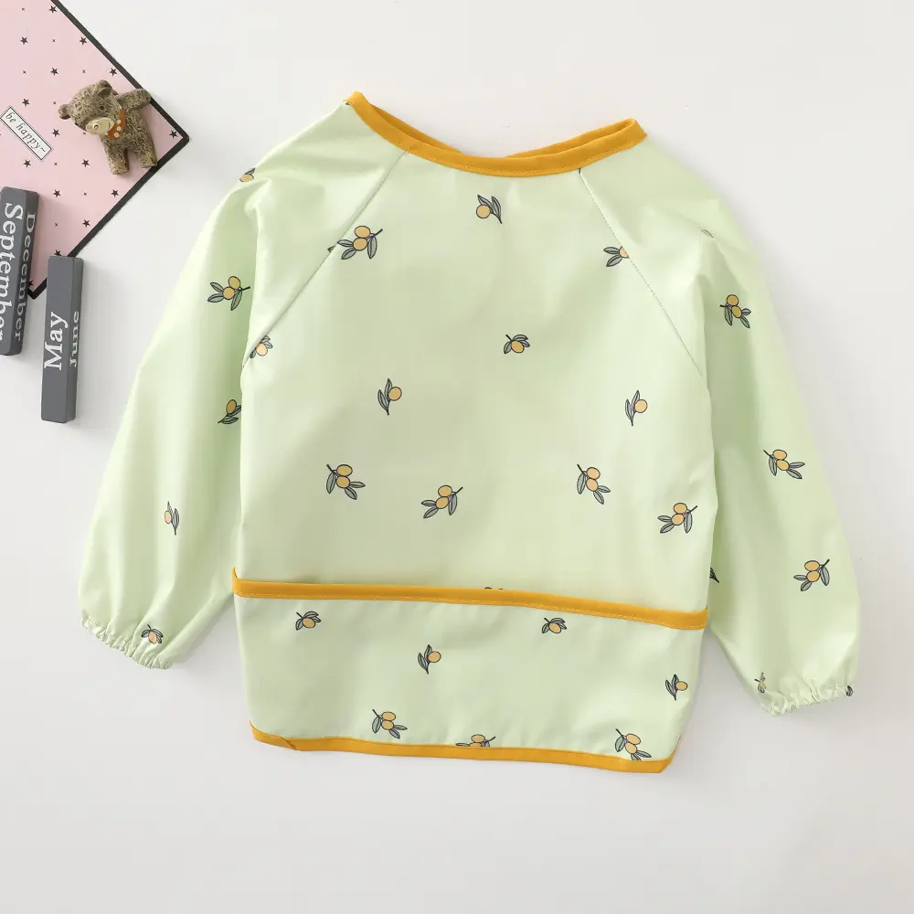 Children's Smocked Clothing With Crumb Catcher Unisex Toddler Waterproof Baby Smock ApronBaby Long Sleeved Bib with Pocket