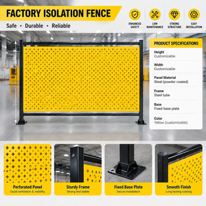 Barrière de Sécurité pour Entrepôt en Acier Perforé Jaune, Système de Protection Métallique Thermolaqué pour Atelier - Product Image 3