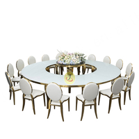 Ensemble table et chaises de salle à manger d'hôtel en verre trempé, moderne et durable, pour événements de banquet, designs serpentine, argent/or/or rose