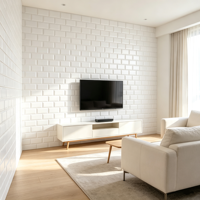 Autocollant mural 3D auto-adhésif imitation petite brique blanche en PVC, étanche et résistant à l'humidité, panneau mural moderne, plinthe