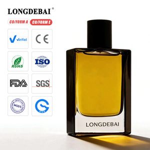 Luxury Custom 50ml 100ml Clear Polished Painted Black Sided Square Empty Crimp Pump Sprayer <b>Perfume</b> Glass <b>Bottle</b> with Lid - Product Image 1