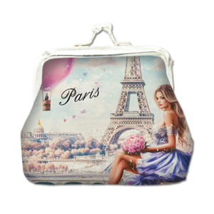 Tour romantique en France Souvenirs <span class=keywords><strong>de</strong></span> la Tour Eiffel à Paris Porte-<span class=keywords><strong>monnaie</strong></span> Impression par sublimation <span class=keywords><strong>de</strong></span> logo personnalisé d'usine en cuir Pu - Product Image 1