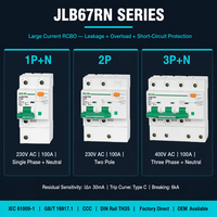 Disjoncteur différentiel JULAN JLB67RN-100 MCB 1P+N 2P 3P+N 4P 6A-125A 30~300mA en plastique pour rail DIN IP20 230V/400V AC