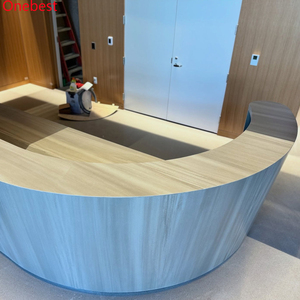 Corian Superficie sólida Color de madera Mostradores de recepción curvos Salón de belleza Mostrador de muebles de peluquería - Product Image 5