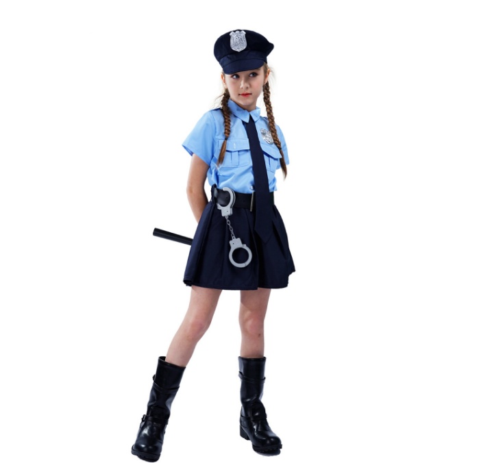 Mooie Halloween Politieagent Jurk Voor Meisjes Met Riem En Hoed Cosplay Party Carrière Politie Uniform Kostuum Voor Carnavalsfeest