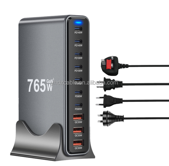 765W Multi Port 10-port GaN Fast Charging Desktop Charger Adapter 140W Laptop and Tablet Fast Charger 3USB+7Type-C Port
