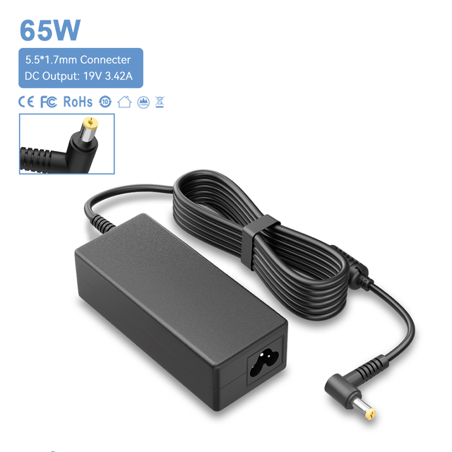 65W Laptop Charger 19V 3.42A DC 5.5*1.7mm Yellow Pin AC Power Adapter Replacement Power Supply for Acer Notebook