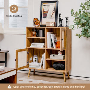 DB Rattan Kitchen <b>Cabinets</b> Elegant <b>Buffet</b> <b>Cabinet</b> with 2 Doors and 2 Cubbies - Product Image 2