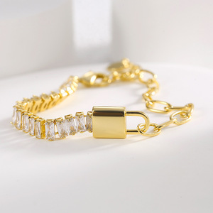 Unisex Asymmetrical Half Tennis Bracelet Gold Plated Zircon Chain Lock Heart-Shaped <b>Charm</b> Made Brass Copper Trendy Anniversary - Product Image 4