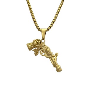 Yunnique-collar con colgante de pistola envuelta en rosas de acero inoxidable, joyería dorada para hombre, accesorio de moda - Product Image 1
