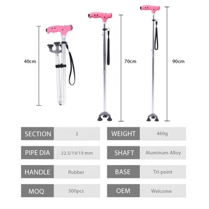 à 3 sections Tri-Base TPR pieds embouts en caoutchouc bouchon poignées led élégant <span class=keywords><strong>cannes</strong></span> <span class=keywords><strong>de</strong></span> canne avec lampe <span class=keywords><strong>de</strong></span> poche - Product Image 2