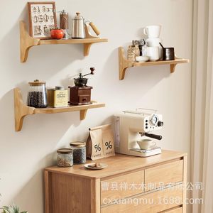 Wooden <b>Wall</b> Mounted <b>Floating</b> <b>Shelf</b> Natural Wood Color Rectangular Bathroom Storage Rack Display Stand - Product Image 2