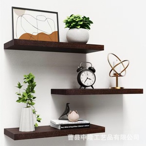 Solid wood <b>wall</b>-<b>mounted</b> <b>shelf</b>, living room decorative <b>wall</b> bookcase/flower rack, kitchen no-drill partition <b>wall</b>-<b>mounted</b> rack - Product Image 3