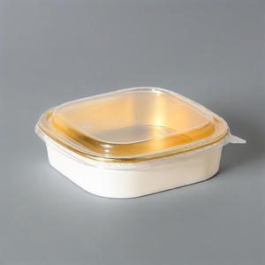 Recipiente de papel desechable para ensalada cuadrado de grado alimenticio con lámina de oro y plata de alta calidad con tapa - Product Image 4