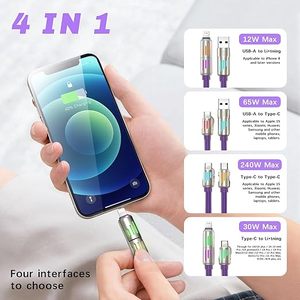 4 Trong 1 Phổ 240W USB C Loại C Âm Thanh Video Nhanh Chóng Sạc Cáp Bền Kẽm Hợp Kim Dày Silicone Cho Máy Tính Sử Dụng - Product Image 2