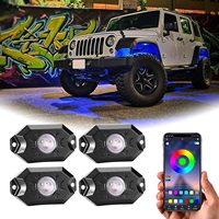 Luces RGB Impermeables para Roca, 4 Módulos, Multicolor, Iluminación Neón Bajo Carro, con Controlador por APP, Función de Temporización, Kit de Iluminación Musical