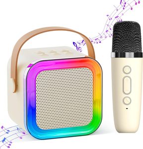 Mini microphone double portable avec microphone intégré pour chanter à la maison, karaoké avec haut-parleur sans fil Bluetooth RGB - Product Image 1