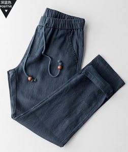 Degli uomini di estate <span class=keywords><strong>Pantaloni</strong></span> di <span class=keywords><strong>Lino</strong></span> Sottile <span class=keywords><strong>Pantaloni</strong></span> Dritti di Giovani Uomini Casual <span class=keywords><strong>Pantaloni</strong></span> OEM Servizio Più Il Formato Coulisse Traspirante stampato - Product Image 2