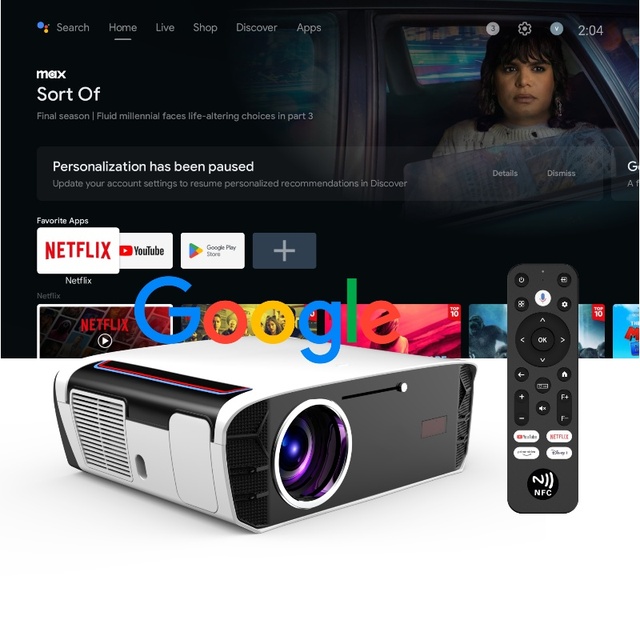 CAIWEl 4K Google Tv Wifi Outdoor WiFi6 Smart Movie Projector Built in Apps 1850 ANSI Auto Focus 20- 100% Zoom Home Projector