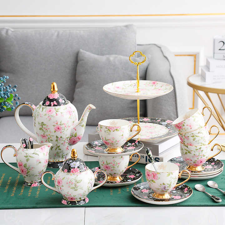 Luxury European Style Bone China Porcelain Tea Set 15pcs Floral