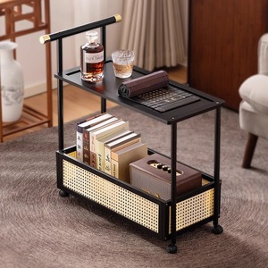 Retro-style movable trolley living room sofa side <b>table</b> multi-functional <b>small</b> coffee <b>table</b> simple storage rack corner <b>table</b> - Product Image 1