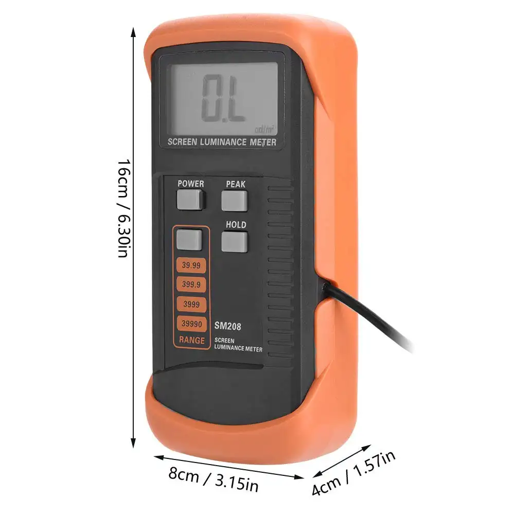 Pengukur cahaya SM208 alat ukur pencahayaan layar LCD, Tester cahaya Lux genggam untuk pengukuran kecerahan & 0.01-39990 cd/m2 Rentang